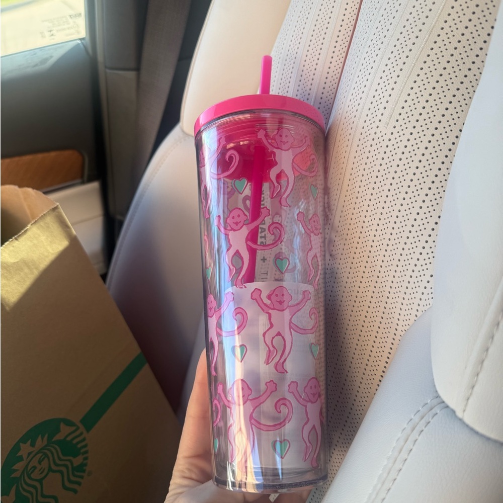 Pink Monkey Tumbler with Straw
